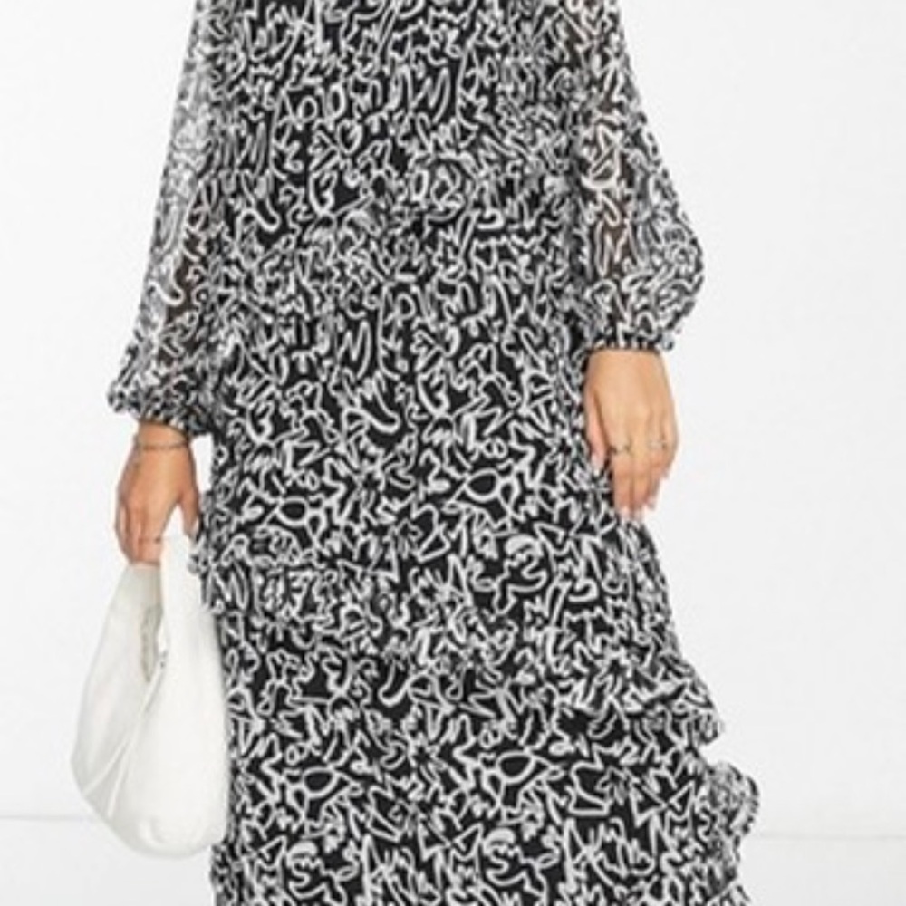 ASOS Black and White Abstract Tiered Dress - size Small
